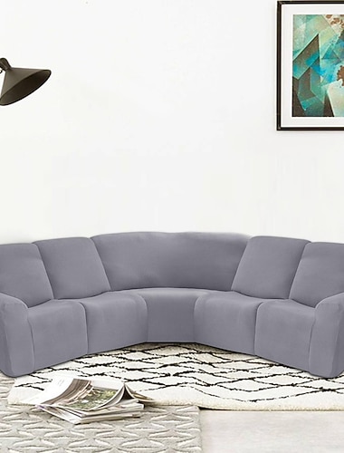  Funda de sofá seccional en forma de L, funda de sofá reclinable, funda de sofá de esquina color burdeos, funda elástica reclinable, lavable (funda para 4 respaldos, funda para 4 asientos, funda para