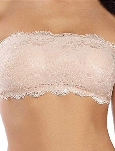  女性用レースブラ、パッド入りブラ、チューブブラ、ストラップレスブラ、フルカバー、スクープネック、通気性、目に見えないレース、純色、プルオンクロージャー、デート、パーティー&amp;イブニングカジュアルデイリー1ピースホームアウトフィット