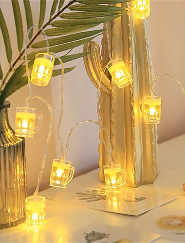  Bier Mok String Lights Decor 1.5M 10LED/3M 20LEDS met Afstandsbediening USB  Batterij Aangedreven voor Bar Verjaardag Bruiloft Feest Slaapkamer Dorm Krans Zomer Club Decoraties