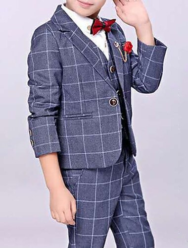  3 Stück Ring-Träger Anzug Jungen kinderkleidung Anzug Formeller Anzug Anzug & Blazer Tank & Hose Formal Jahrestag Cool Sanft Plaid Wein Blau Grau Baumwolle