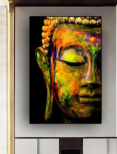  håndlaget oljemaleri lerret veggkunst dekorasjon asiatisk religion buddha hode for hjemmeinnredning rullet rammeløst ustrukket maleri