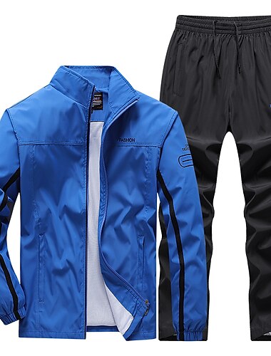  Herren Trainingsanzug Jogginganzug Athleisure Frühling Langarm Stehkragen Thermowarm Wasserdicht Winddicht Fitness Laufen Sportbekleidung Sportkleidung Einfarbig Schwarz Pink Dunkelblau