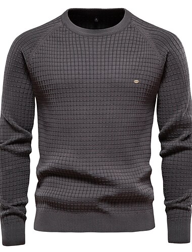  Herre Bluse Pullover trøje Vaffel Strikke Beskåret Strikket Helfarve Rund hals Stilfuld Basale udendørs Daglig Tøj Efterår Vinter Navyblå Blå S M L