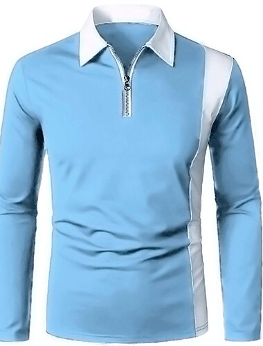  Herren Poloshirt Golfhemd Strasse Täglich Umlegekragen Viertel Postleitzahl Langarm Modisch Brautkleider schlicht Farbblock Zip Viertel Postleitzahl Frühling & Herbst Regular Fit Schwarz Weiß Wein