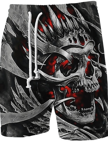  Hombre Graphic Cráneos Pantalones cortos de sudor Pantalones cortos de playa Pantalones cortos de felpa Media cintura Deportes Design Ropa Deportiva Casual Diario Festivos Correa Cintura elástica