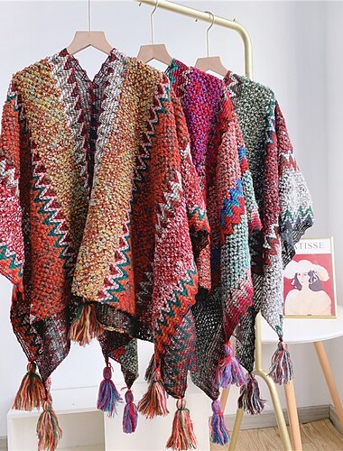 Mujeres otoño invierno nuevos coloridos ponchos gruesos de punto señoras capa cálida bufandas de moda & envolturas vacaciones viajes fundas étnicas