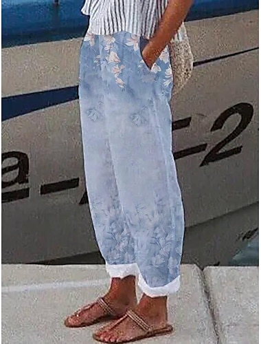  Mujer Perneras anchas Pantalones anchos Bolsillos laterales Holgado Estampado Design Media cintura Hasta el Tobillo Blanco / Negro Verano