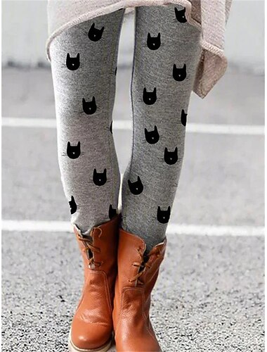  Mulheres Normal calças justas Calças Leggings Moda Casual Lazer Mimolet Cintura Alta Gato Imprimir Butt Lift Conforto Compressão abdominal Elasticidade Alta Ioga dia das Bruxas Final de semana Preto