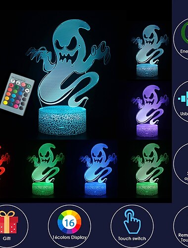  halloween hodeskalle lys dekorasjon 3d illusjon natt lys led lampe halloween bursdag dekorasjoner gaver til gutter og jenter fest dekor halloween spøkelse skumle lys hodeskalle lamper til soverom