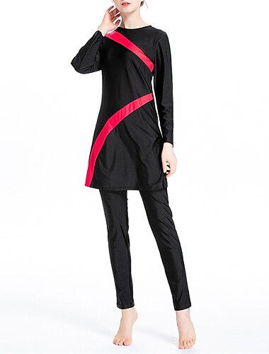  Damen Burkini Hijab-Badeanzug vollständige Bedeckung UPF50+ Langarm Badeanzug 3 Teile Bescheidene Badebekleidung Schwimmen Strand Wassersport Patchwork Frühling Sommer Herbst