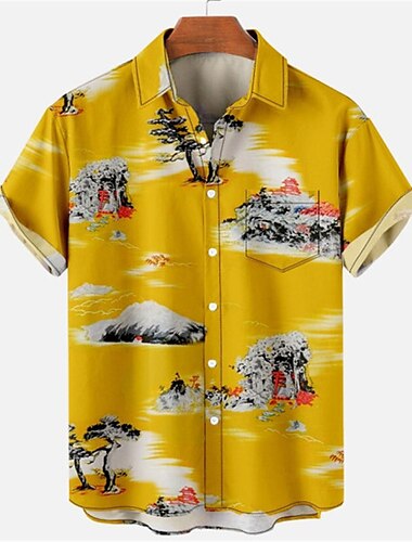  Herren Blumen Leopard Landschaft Hemd Hawaiihemd Sommerhemd Aloha-Shirt Kurze Ärmel Hemd Umlegekragen Modisch Designer Brautkleider schlicht Outdoor Strasse Casual Weiß Gelb Königsblau 3D-Druck S M L