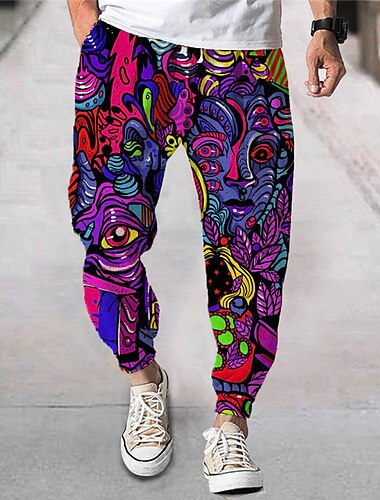  Voor heren Jogger Broek Zomerbroek Strandbroeken Trekkoord Elastische taille Tekenfilm Grafische prints Comfort Ademend Buitensporten Casual Dagelijks Streetwear Ontwerper Rood Paars Micro-elastisch