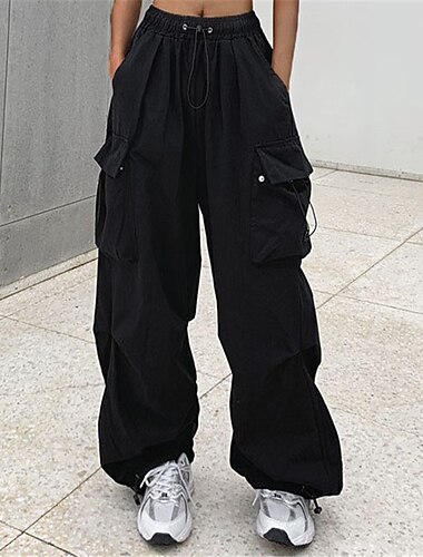  γυναικείο αλεξίπτωτο φορτίου παντελόνι φαρδύ παντελόνι φαρδύ ολόσωμο φαρδύ μικροελαστικό ψηλόμεσο casual καθημερινό Armygreen μαύρο s m άνοιξη&amp; πτώση