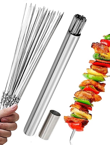  set van 15 spiesjes & 1 buis opslag roestvrijstalen kabob spiesjes heavy duty grillspiesjes barbecue spiesjes resuable bbq sticks voor shish vlees garnalen kip platte spiesjes