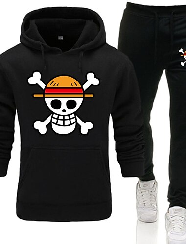  One Piece Фильм: Красный Обезьяна d Луффи Брюки Инвентарь Толстовка Аниме Передний карман Графический Назначение Для пары Муж. Жен. Взрослые Горячего тиснения