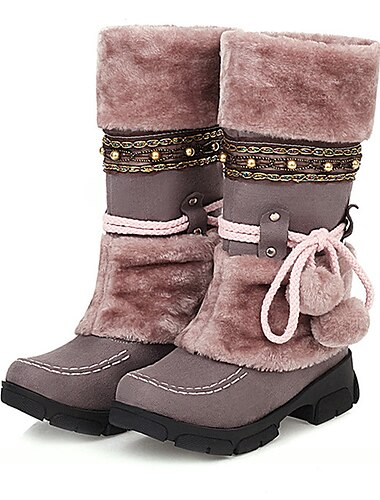  Damen-Winterstiefel aus Kunstpelz – warme Schneestiefel mit Bommel und verziertem Design für die Freizeit und den Outdoor-Bereich