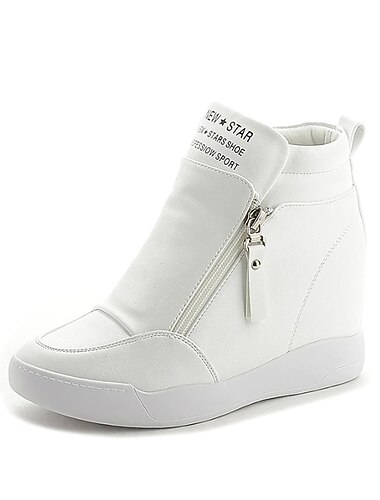  dames high-top wedge enkellaarsjes met rits aan de zijkant – casual sportieve imitatieleren laarzen voor dagelijks gebruik