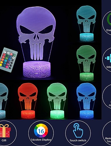  Halloween puner crânio 3d luz noturna 16 mudança de cor led presente de halloween para decoração de quarto de crianças
