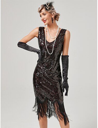 Ordító 20-as évek 1920-as évek Koktélruha Flapper ruha Ruhák Álarcosbál Szabályos A nagy Gatsby Charleston Esküvői Vendég Flitter Rojt Jelmez Női Mindszentek napja Farsang Álarcos mulatság Farsang