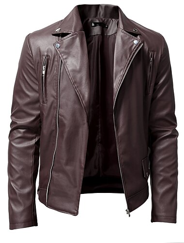  Herren Lederjacke Kunstlederjacke Freizeitjacke Motorrad Jacke Rote Lederjacke Casual Motorrad warm Regendicht Kunstpelzbesatz Herbst Einfarbig Casual Brautkleider schlicht Umlegekragen Regulär