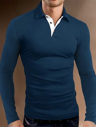  Miesten Poolopaita Golfpaita Katu Kausaliteetti Pikeepaita Classic Pitkähihainen Muoti Vapaa-aika Yhtenäinen Napin edessä Painike alas Kevät kesä Normaali Musta Rubiini Sininen Tumman harmaa Harmaa
