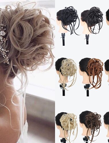  moño desordenado pieza de cabello súper largo despeinado updo extensiones de moño de cabello envoltura de cabello ondulado postizos de cola de caballo gomas para el cabello con banda elástica para el