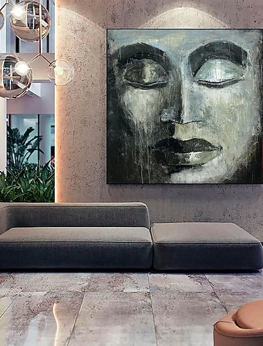  håndlaget oljemaleri lerret veggkunst dekorasjon moderne asiatisk religiøs buddha hode for hjemmeinnredning rullet rammeløst ustrukket maleri