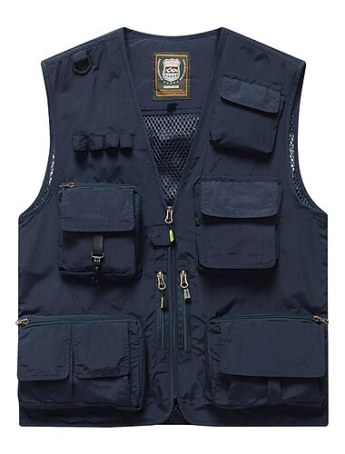  Men's Vest Gilet Fishing Vest Hiking Vest Sleeveless Vest Gilet Jacket Outdoor Street Holiday Daily Wear Streetwear Chic & Modern Summer Spring Pocket Polyester Breathable Quick Dry Pure Color Zipper