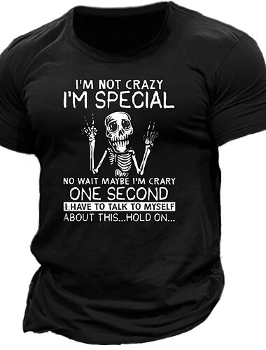  Herren Schädel Grafikdrucke Ich bin nicht verrückt, ich bin etwas Besonderes T Shirt Lässiger Stil 100% Baumwolle Kurzarm Grafik Hemd Schwarz Armeegrün Marineblau Bequemes T-Shirt Outdoor Straße