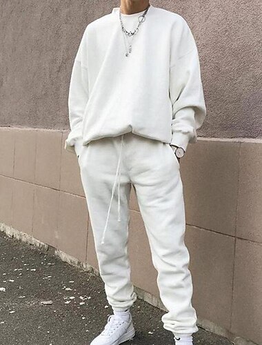  Hombre Tracksuit Sudadera Caqui claro. Azul Piscina Morado Rosa Amarillo Cuello Barco Color sólido 2 Piezas Deporte Casual Ropa de calle Ropa de calle Ropa deportiva Casual Invierno Otoño Ropa