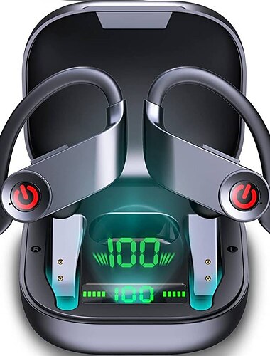  Écouteurs Bluetooth 5.1 Sport avec 50H de basses profondes Casque antibruit avec microphone IP7 étanche Casque autour de l'oreille USB-C/affichage LCD pour la course