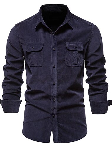  Herren Hemd Sommerhemd Cord Hemd Knopfhemd Blau Braun Grün Grau Langarm Glatt Umlegekragen Casual Täglich Button-Down Bekleidung Baumwolle Modisch Strassenmode Klassisch