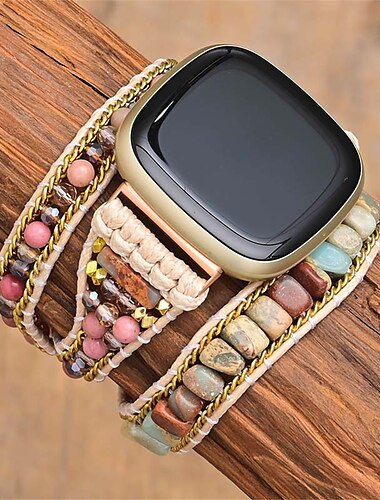 Correa de Smartwatch Compatible con Fitbit Versa 3 / Sense Versa / Versa 2 / Versa Lite / Versa SE Tejido Cuentas Reloj inteligente Correa Multicapa Con Cuentas Ajustable Cuerda trenzada hecha a mano