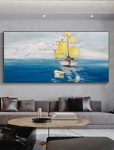  Pintura a óleo pintada à mão arte da parede moderna abstrata barco à vela paisagem decoração para casa decoração lona enrolada sem moldura não esticada