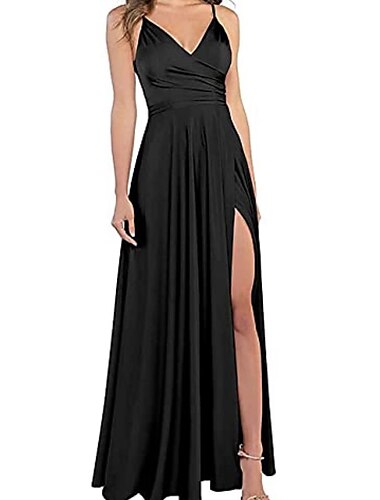  A-Linie Abendkleid Offene Rückseite Kleid Hochzeitsgast Abschlussball Bodenlang Ärmellos Spaghettiträger Brautjungfernkleid Satin Mit Schlitz Maskerade Kleid 2025