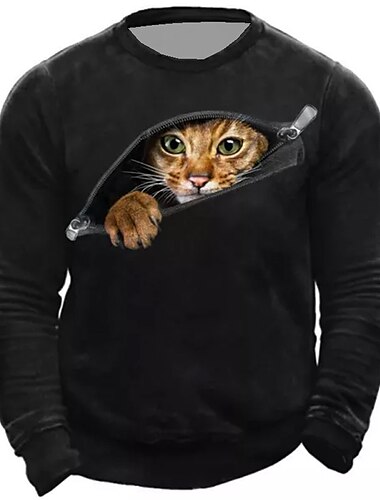  Herre Unisex Katt Grafiske trykk Genser Langermet Genser Crew-hals Gatemote Designer Fritid 3D-utskrift Daglig Sport Ferie Trykt mønster Vår & Vinter