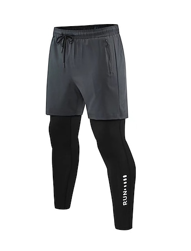  Herr Kompressionsbyxor Löpeshorts med tights Snörning 2 i 1 Baslager Sport Fritids- Elastan Andningsfunktion Snabb tork Fuktabsorberande Kondition Gymträning Löpning Sportkläder Sportkläder Mörkgr