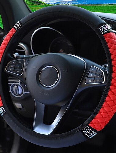  Starfire Four Seasons Universal Auto Lenkradabdeckung 37-38cm Leder bestickte Farbe diamantbesetzte elastische Lenkradabdeckung