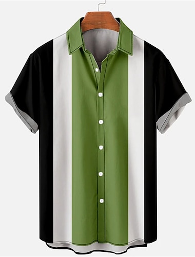  Pánské Košile Bowlingová košile Košile na knoflíky Letní košile Černá + bílá + armádní zelená Žlutá Modrá Červená Šedá Krátký rukáv Barevné bloky Přehnutý Tisk Denní Dovolená Tlačítko dolů Oblečení