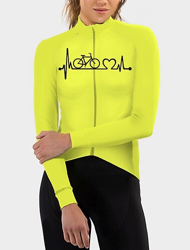  女性用 サイクリングジャージー ハート グラフィック おかしい 長袖 バイク ジャージー トップス 3つのリアポケット付き マウンテンサイクリング ロードバイク 速乾性 反射性ストリップ 後ポケット 吸汗性 スポーツ ホワイト イエロー レッド 衣類