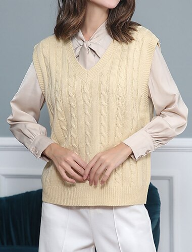  Amazon superventas suéter chaleco moda europea y americana casual sin mangas suéter cable v-cuello chaleco de punto mujeres