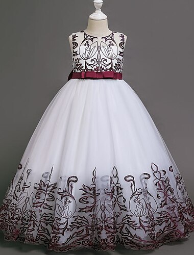  Kids Girls' Flower Girl Dress Dress Floral Performance Wedding Anniversary Cute Beautiful Polyester Midi Floral Embroidery Dress A Line Dress Summer Spring 4-12 Years Champagne Wine Royal Blue