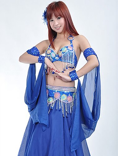  ריקוד בטן אביזרי ריקוד צמיד צבע טהור שחבור נוֹצֵץ בגדי ריקוד נשים הצגה הדרכה פוליאסטר נצנצים