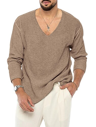  Herren Pullover Gerippt Stricken Strick V Ausschnitt Ausgehen Wochenende Bekleidung Winter Herbst Schwarz Rosa M L XL