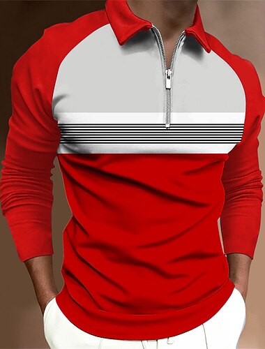  Herre POLO T-skjorte Kvart zip-polo Gate Daglig Aftæpning Quarter Zip Langermet Mote Fritid Fargeblokk Glidelås Quarter Zip Vår & Vinter Normal Svart Militærgrønn Rød POLO T-skjorte