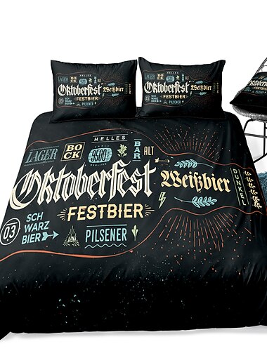  3-teiliges Oktoberfest-Bettbezug-Set Hotel-Bettwäsche-Sets Bettbezug beinhaltet 1 Bettbezug, 2 Kissenbezüge für Doppelbett/Königin/König (1 Kissenbezug für Zwilling/Einzelbett)