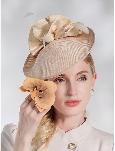  Tocados sombrero Derby de Kentucky elegantes diademas pastorales de abacá con fruncido/noche/fiesta de té/tocado de copa Melbourne