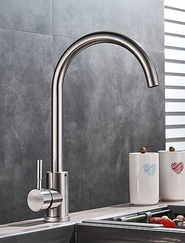  Edelstahl-Spülbecken-Mischbatterie, 360 drehbare Einhand-Küchenarmaturen an Deck montiert, mit Heiß- und Kaltwasserschlauch-Wasserhähnen