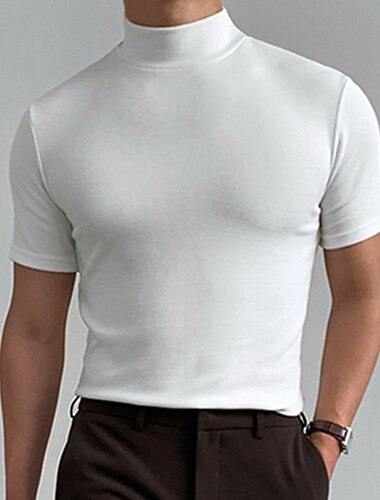  Hombre Camiseta Suéter de cuello de tortuga Manga Corta Escote Chino Verano Primavera Plano Moda Casual Cómodo Vacaciones Calle Festivos Negro Blanco Rojo Camiseta superior para hombre