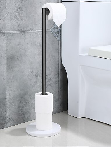 fristående toalettpappershållare med marmorbas, 304 rostfritt stål rostfritt stålpappershållare golvställ förvaring för badrum (krom)